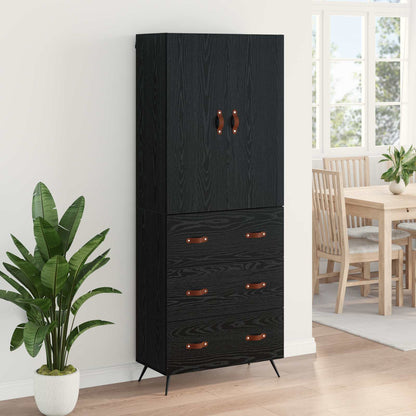 vidaXL Buffet haut noir aspect chêne 69,5 x 34 x 180 cm Bois d'ingénierie