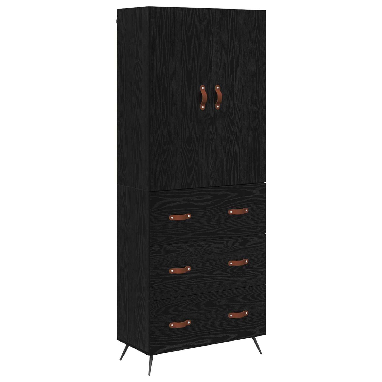 vidaXL Buffet haut noir aspect chêne 69,5 x 34 x 180 cm Bois d'ingénierie
