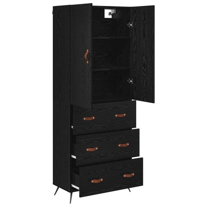 vidaXL Buffet haut noir aspect chêne 69,5 x 34 x 180 cm Bois d'ingénierie