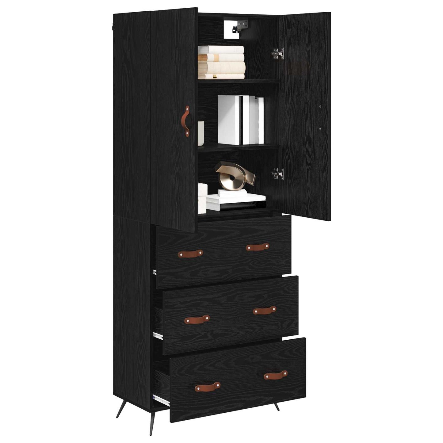 vidaXL Buffet haut noir aspect chêne 69,5 x 34 x 180 cm Bois d'ingénierie