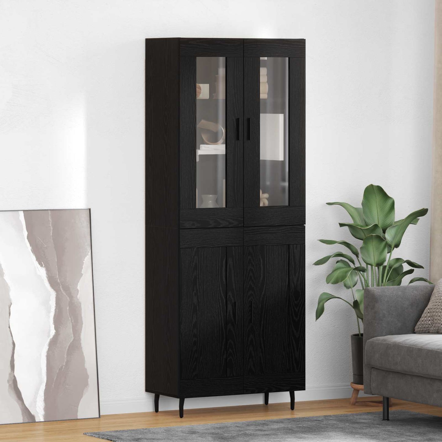 vidaXL Highboard 2 pcs Schwarz Eichen-Optik Engineered Wood und Glas