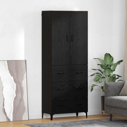vidaXL Buffet haut noir aspect chêne 69,5 x 34 x 180 cm Bois d'ingénierie