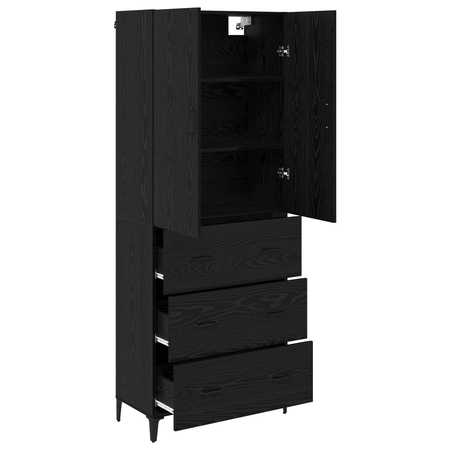 vidaXL Buffet haut noir aspect chêne 69,5 x 34 x 180 cm Bois d'ingénierie