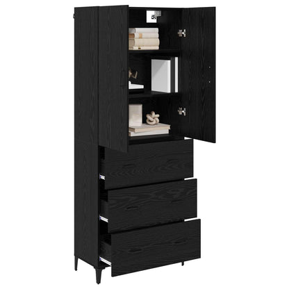 vidaXL Buffet haut noir aspect chêne 69,5 x 34 x 180 cm Bois d'ingénierie