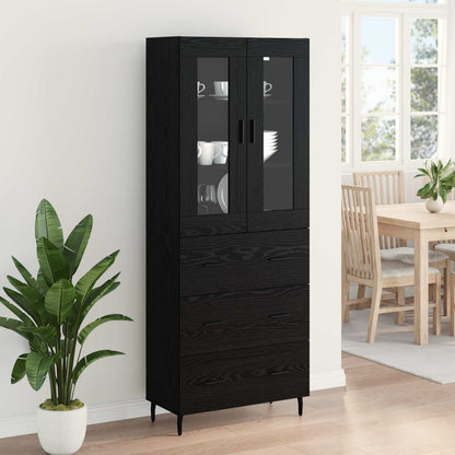 vidaXL Highboard 2 pcs Schwarz Eichen-Optik Engineered Wood und Glas