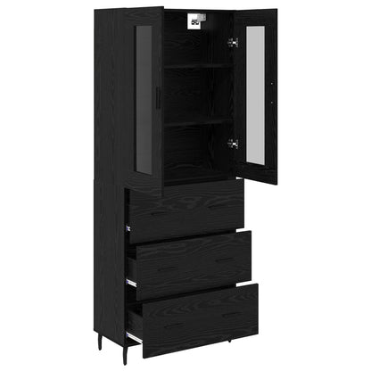 vidaXL Highboard 2 pcs Schwarz Eichen-Optik Engineered Wood und Glas