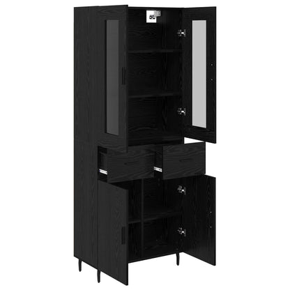 vidaXL Highboard 2 pcs Schwarz Eichen-Optik Engineered Wood und Glas