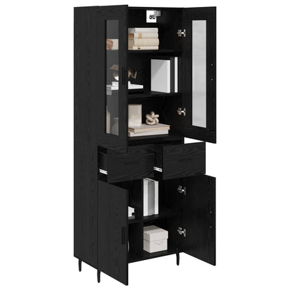 vidaXL Highboard 2 pcs Schwarz Eichen-Optik Engineered Wood und Glas