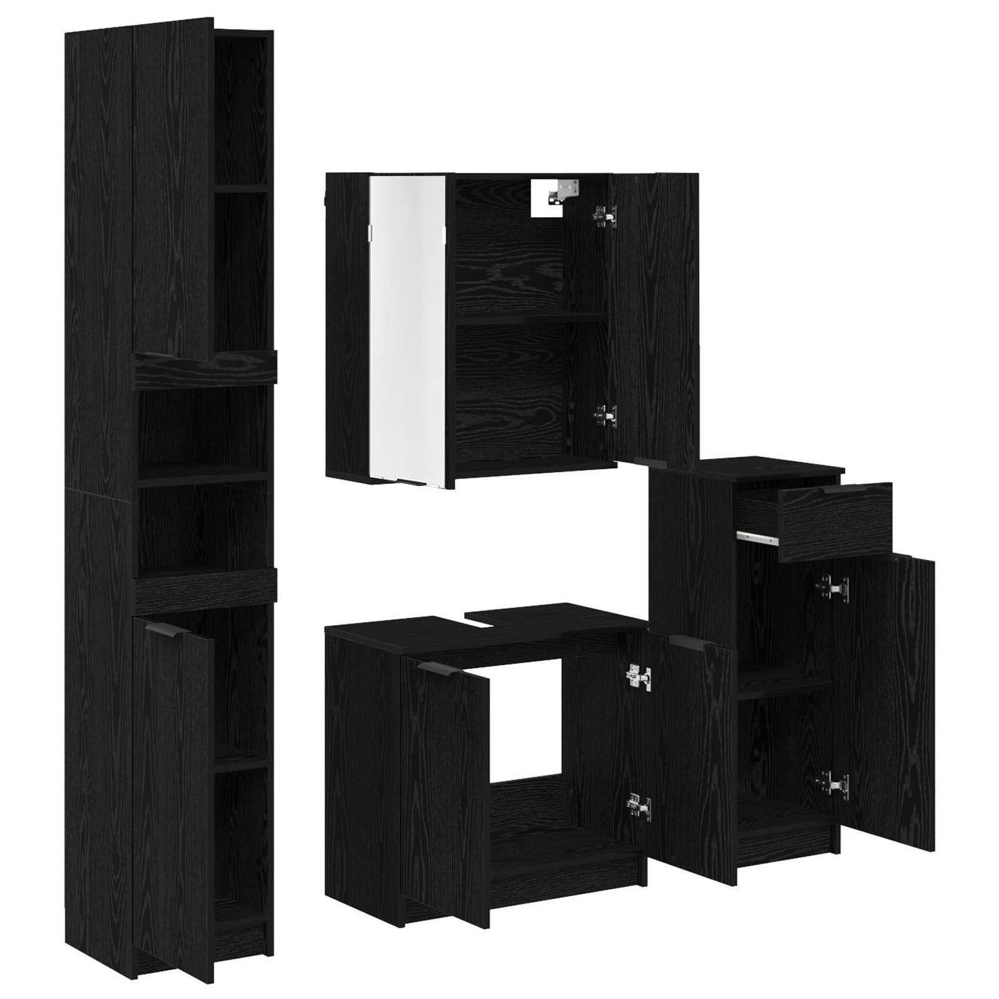 vidaXL Ensemble de meubles de salle de bain 4 pcs Noir aspect chêne Aggloméré
