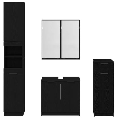 vidaXL Ensemble de meubles de salle de bain 4 pcs Noir aspect chêne Aggloméré
