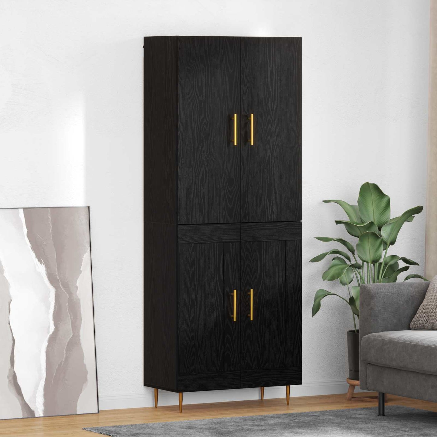 vidaXL Buffet haut noir aspect chêne 69,5 x 34 x 180 cm Bois d'ingénierie