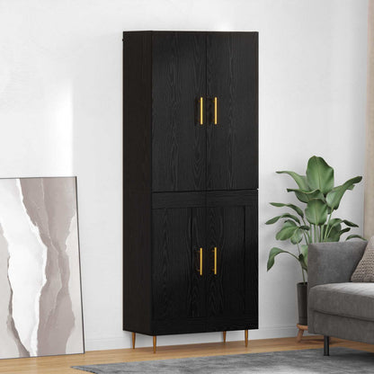 vidaXL Buffet haut noir aspect chêne 69,5 x 34 x 180 cm Bois d'ingénierie