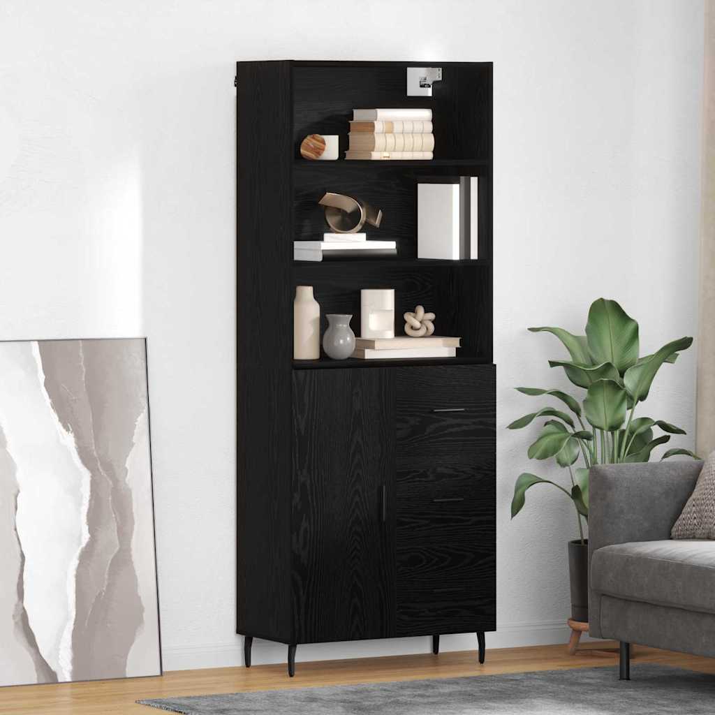 vidaXL Bahut haut noir aspect chêne 69,5 x 34 x 180 cm
