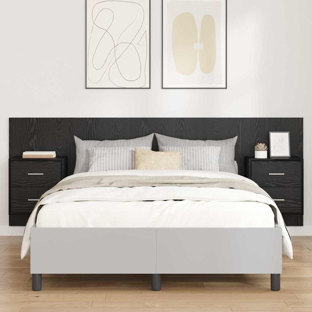 vidaXL Tête de lit avec armoire 3 pcs Noir aspect chêne Aggloméré