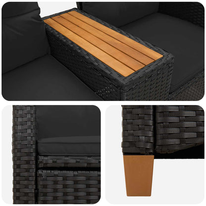 Liegebank mit Tisch Schwarz 126 x 65 x 112 cm Poly-Rattan