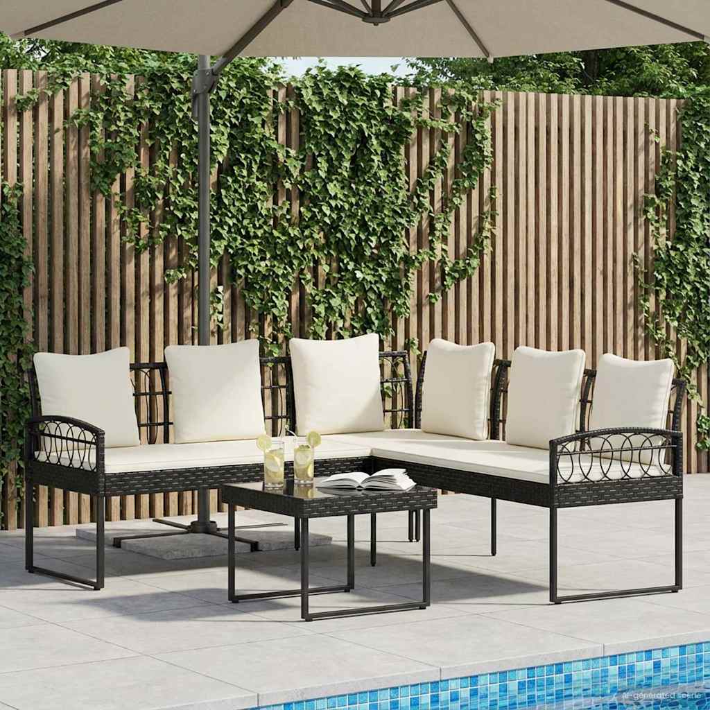 Garten-Sofaset mit Kissen 2 pcs Schwarz Polyrattan und Stahl