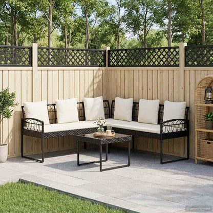 Garten-Sofaset mit Kissen 2 pcs Schwarz Polyrattan und Stahl