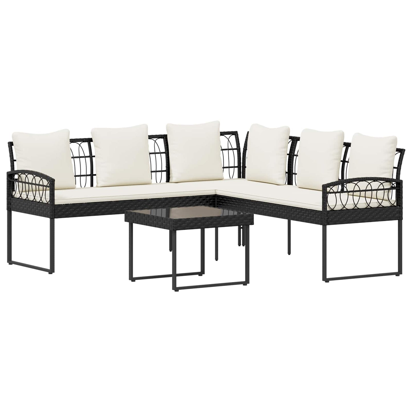 Garten-Sofaset mit Kissen 2 pcs Schwarz Polyrattan und Stahl