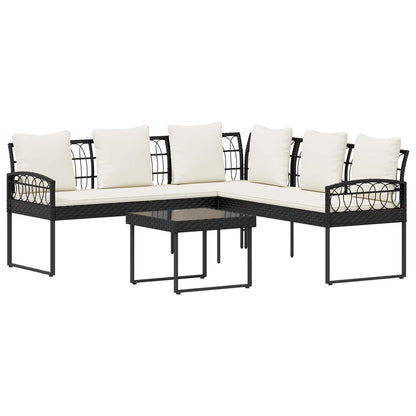 Garten-Sofaset mit Kissen 2 pcs Schwarz Polyrattan und Stahl