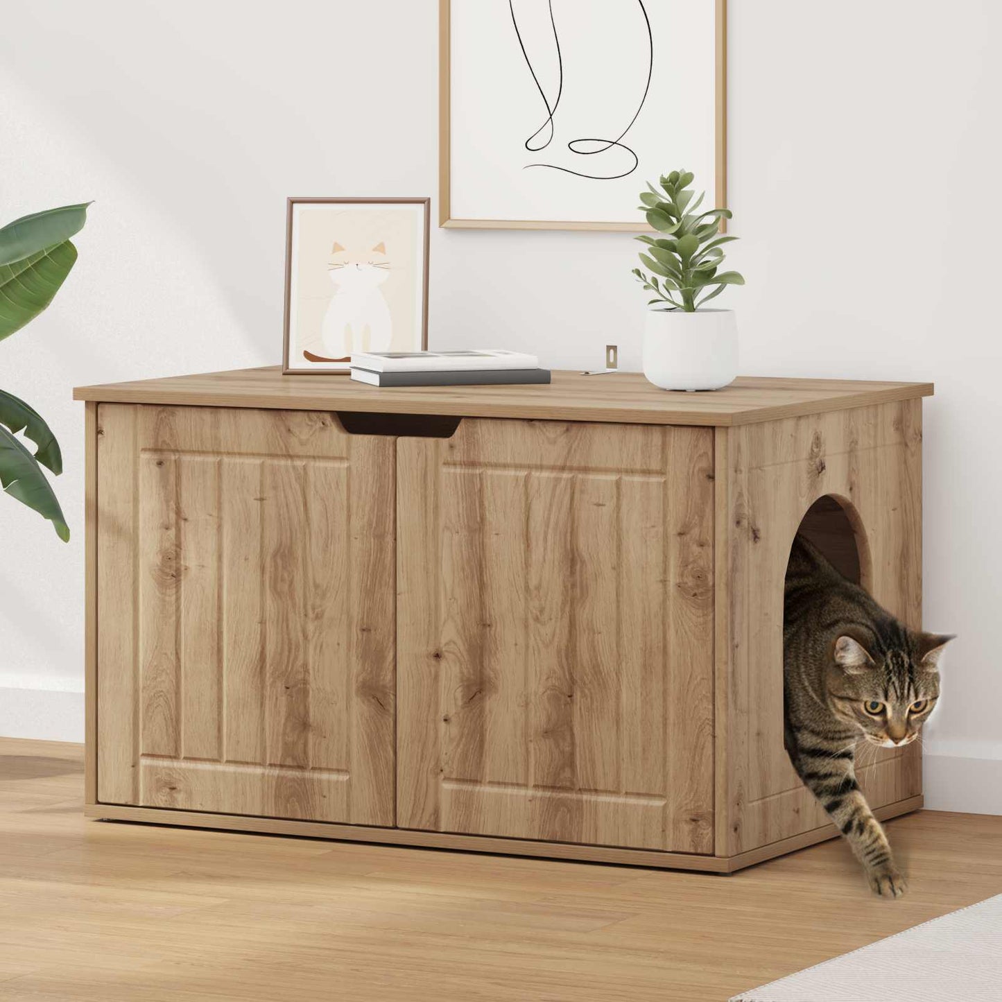 Katzenhaus Kunsthandwerk Eiche 85 x 55 x 50,5 cm Holzwerkstoff