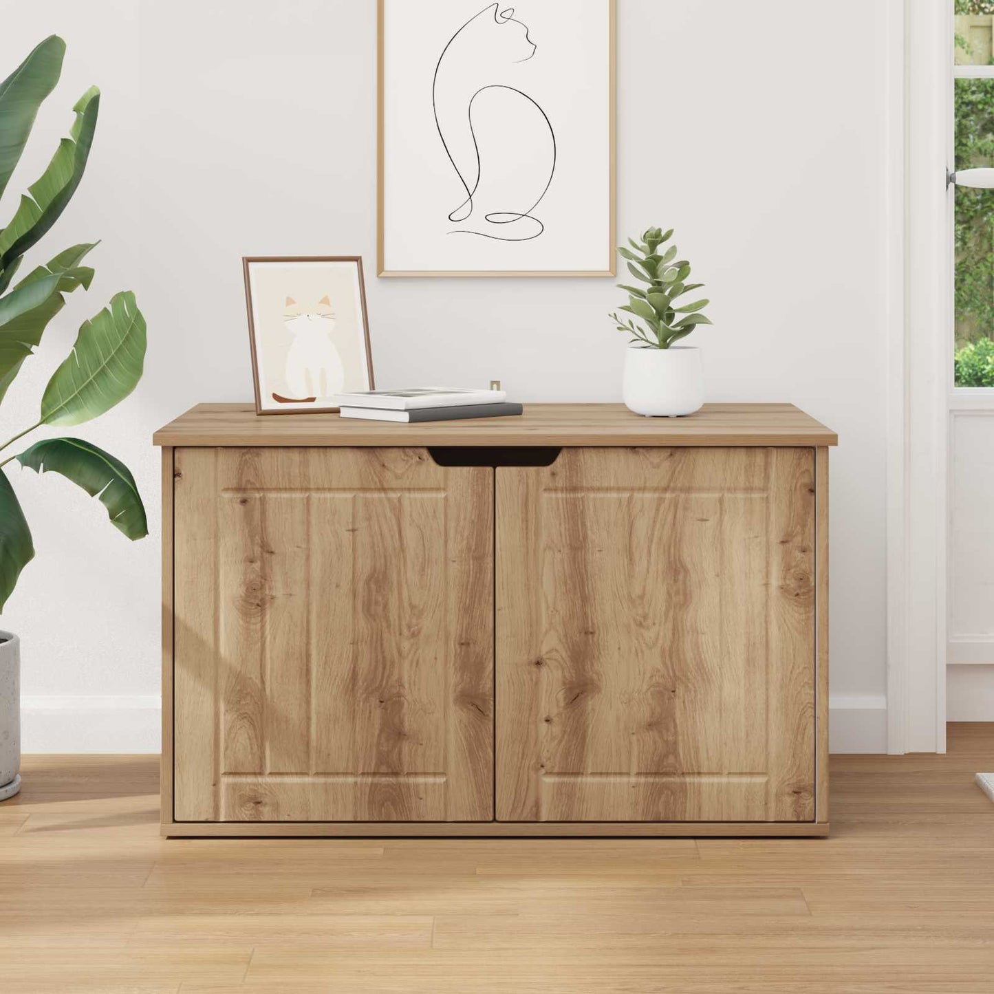Katzenhaus Kunsthandwerk Eiche 85 x 55 x 50,5 cm Holzwerkstoff