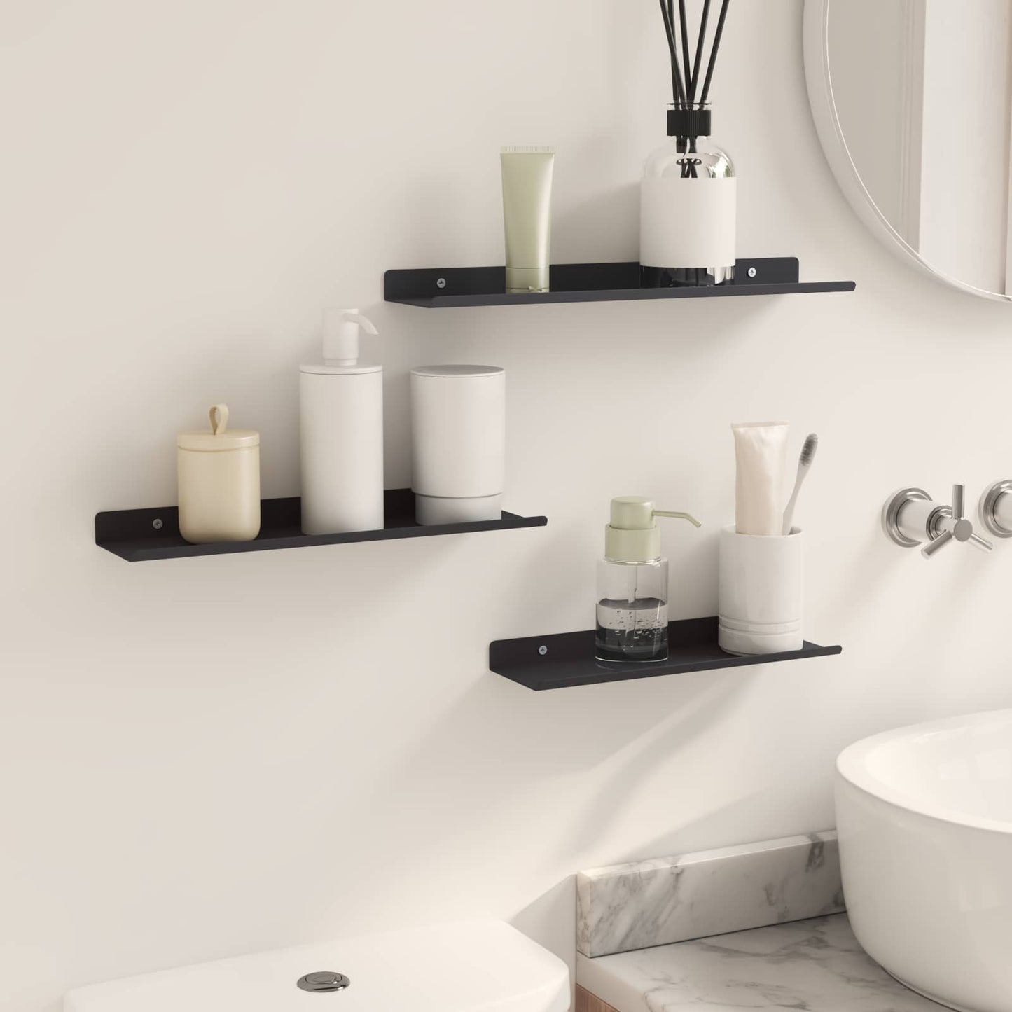 vidaXL Wandregal mit Regal Wandmontiert 3 pcs Schwarz 80 x 9 x 2.5 cm