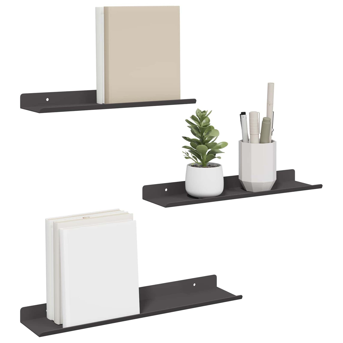 vidaXL Wandregal mit Regal Wandmontiert 3 pcs Schwarz 80 x 9 x 2.5 cm