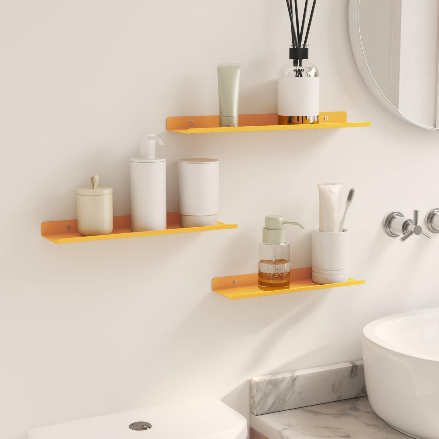 Schwebendes Regal 3 pcs Senfgelb 40 x 9 x 2,5 cm Stahl