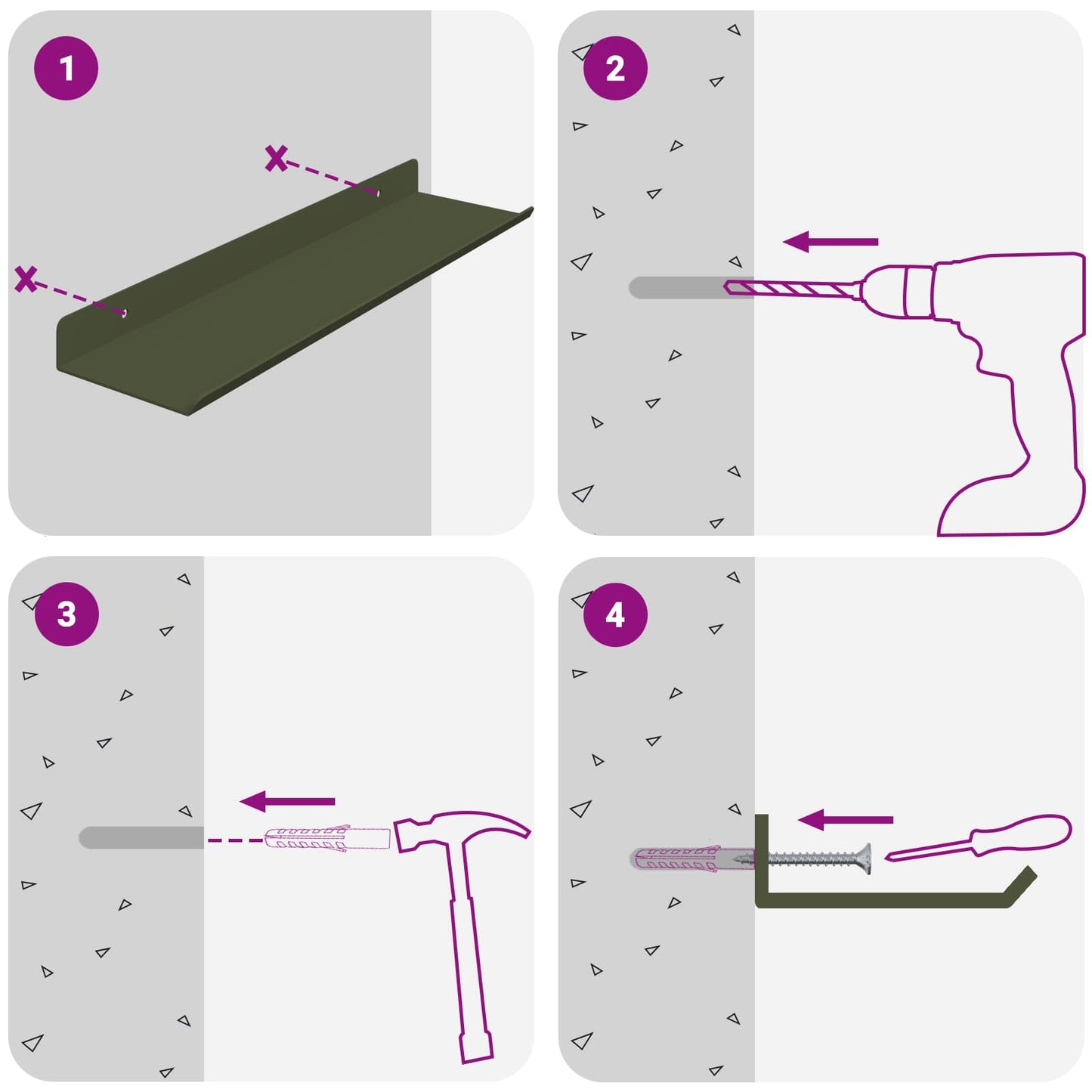 Schwebendes Regal 3 pcs Olive Grün 40 x 9 x 2,5 cm Stahl