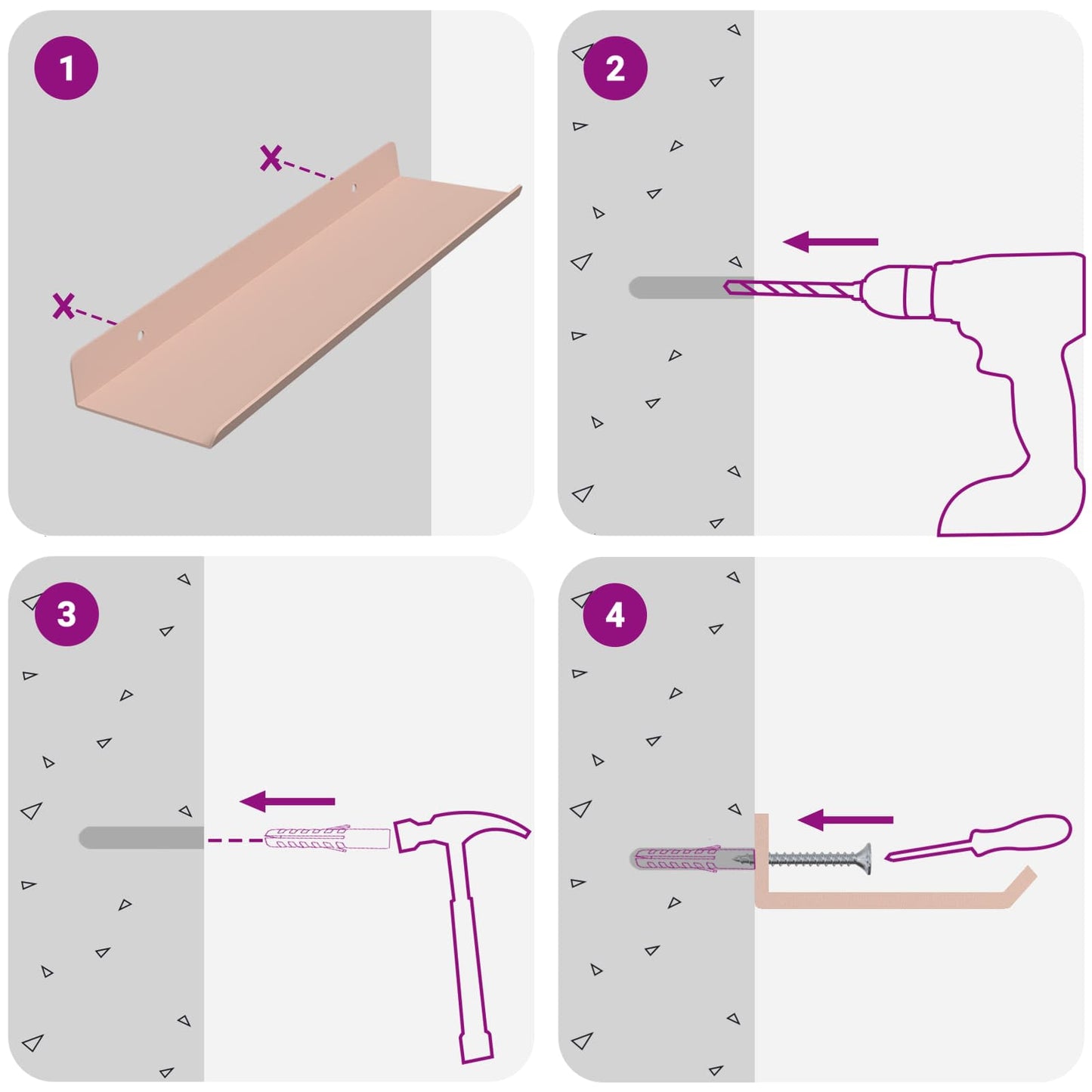 Schwebendes Regal Wandmontiert 2 pcs Rosa 30 x 9 x 2,5 cm Stahl