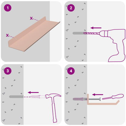 Schwebendes Regal Wandmontiert 4 pcs Rosa 30 x 9 x 2,5 cm Stahl