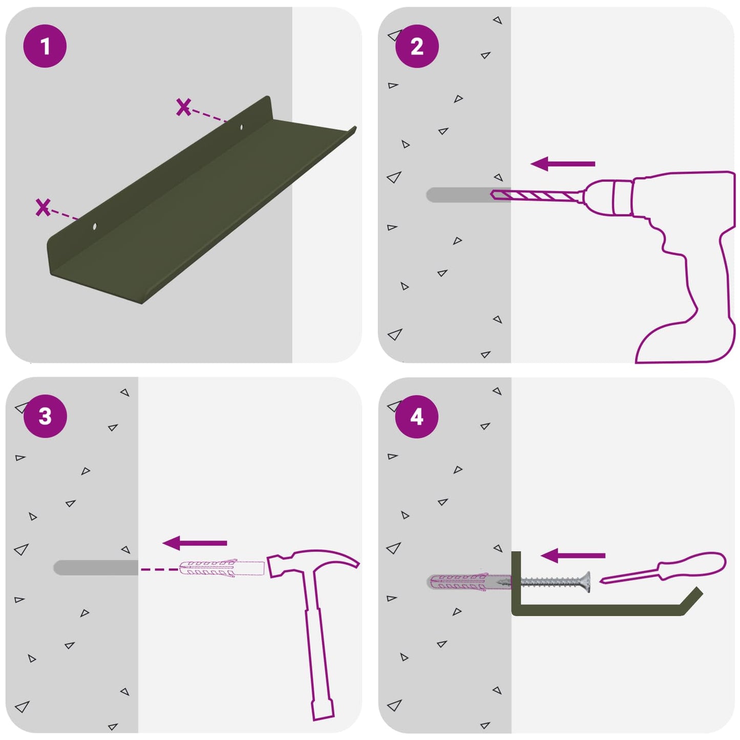 Schwebendes Regal 2 pcs Olive Grün 30 x 9 x 2,5 cm Stahl