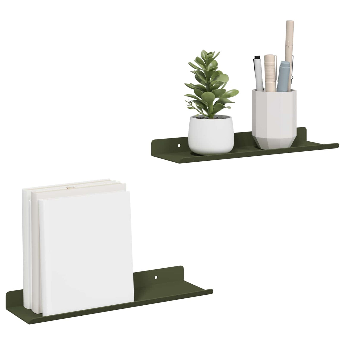 Schwebendes Regal 2 pcs Olive Grün 30 x 9 x 2,5 cm Stahl