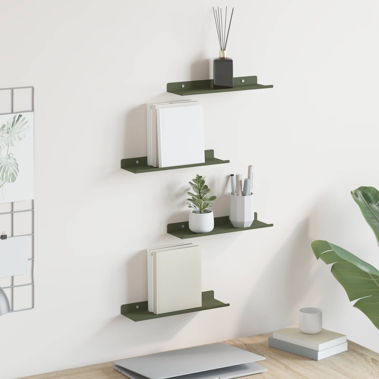 Schwebendes Regal 4 pcs Olive Grün 30 x 9 x 2,5 cm Stahl