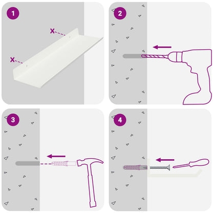 Schwebendes Regal Wandmontiert 2 pcs Weiß 30 x 9 x 2,5 cm Stahl
