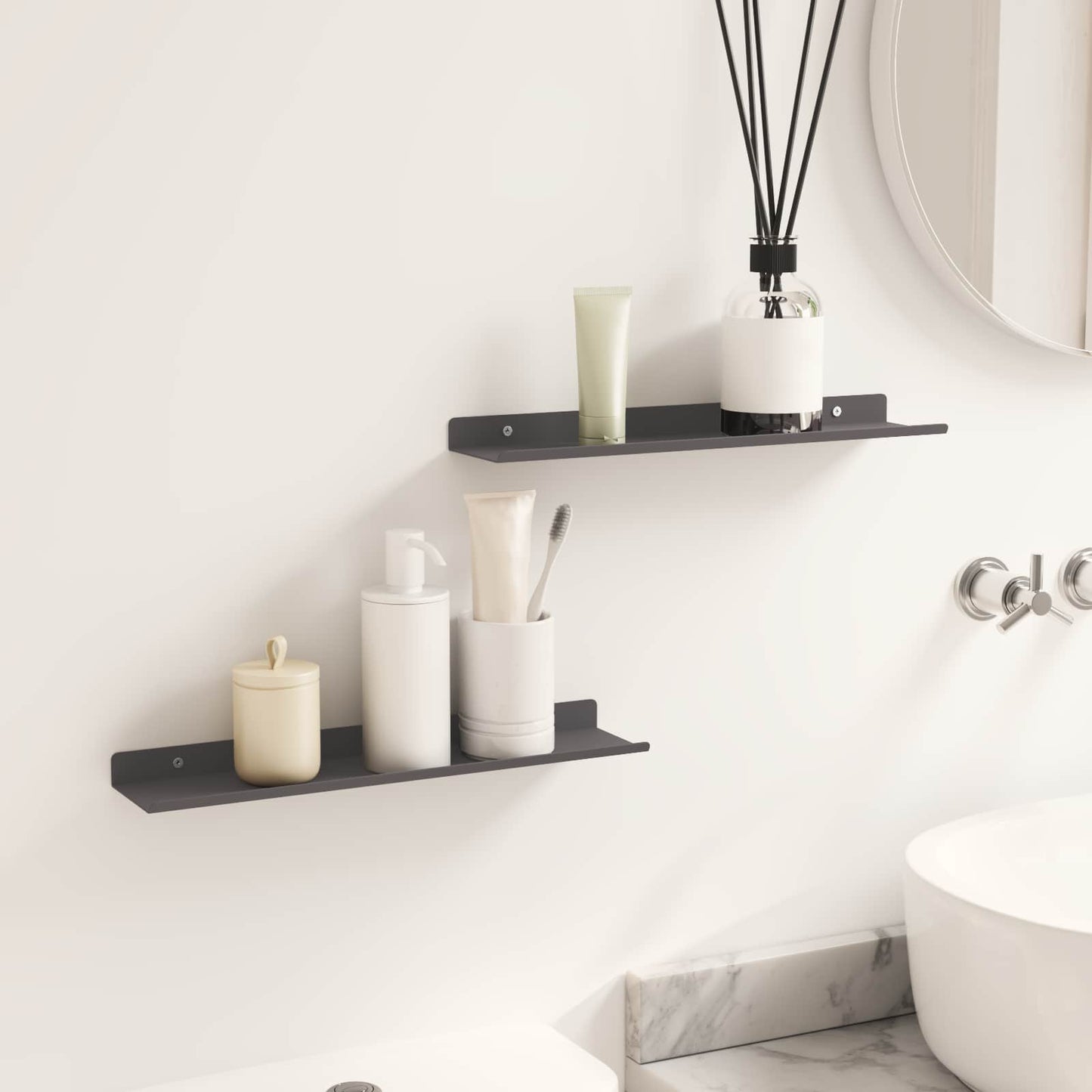 vidaXL Wandregal mit Regal 2 pcs Schwarz 40 x 8,5 x 2,5 cm
