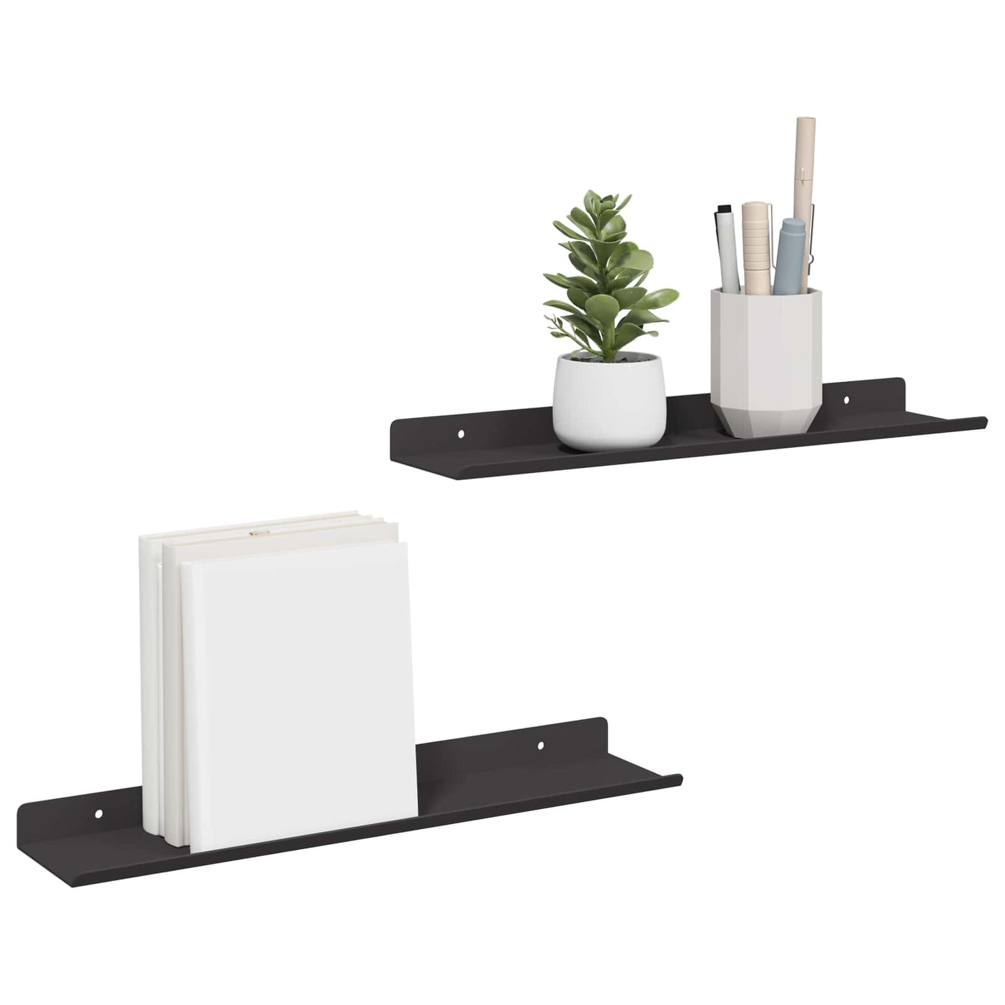 vidaXL Wandregal mit Regal 2 pcs Schwarz 40 x 8,5 x 2,5 cm