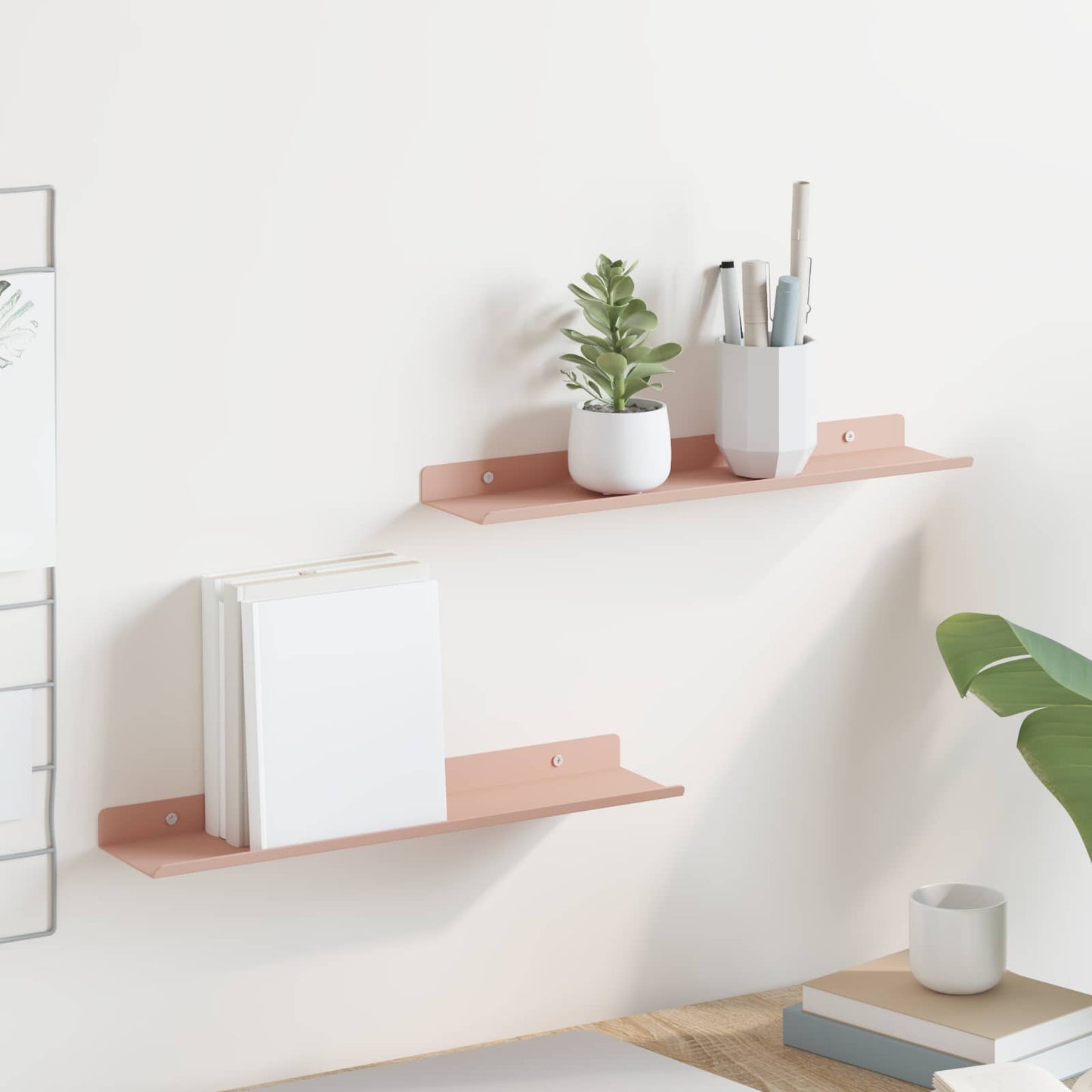 Schwebendes Regal Wandmontiert 2 pcs Rosa 40 x 9 x 2,5 cm Stahl