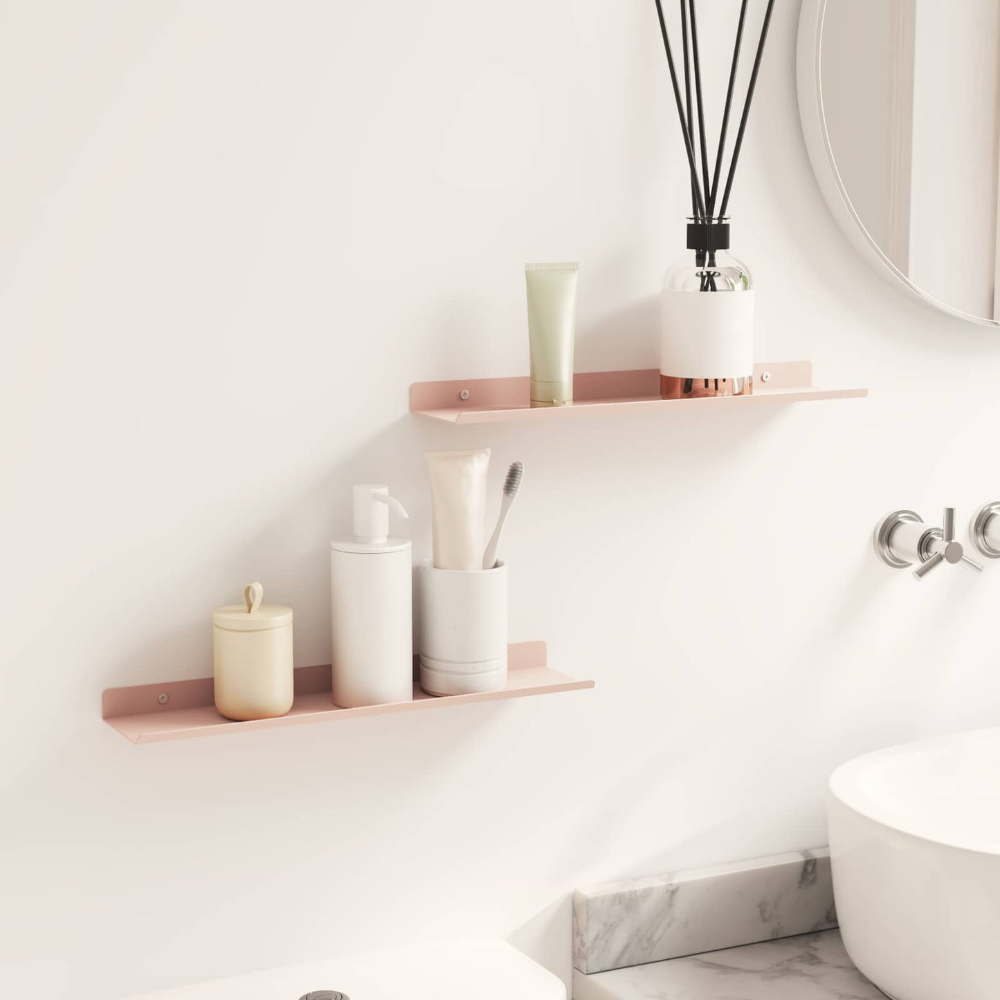 Schwebendes Regal Wandmontiert 2 pcs Rosa 40 x 9 x 2,5 cm Stahl