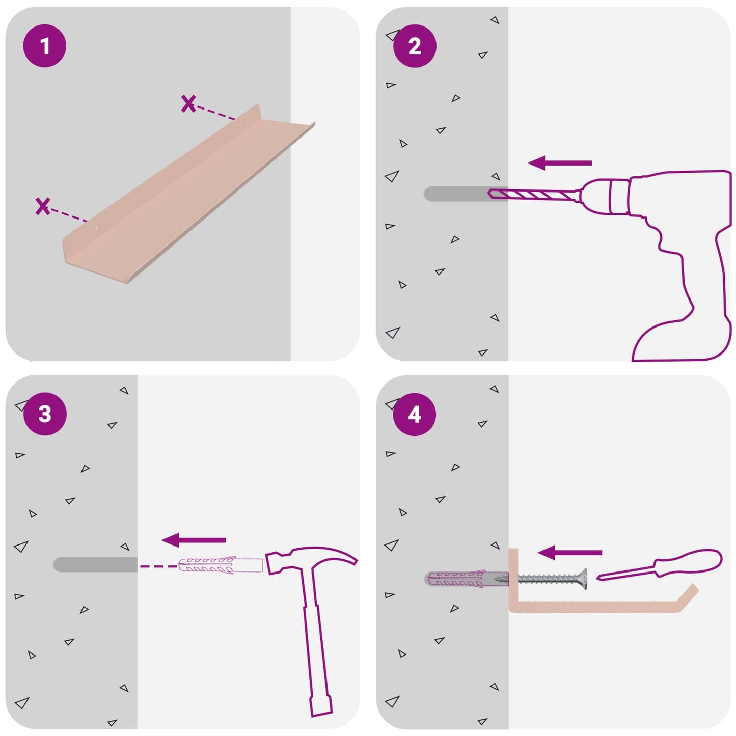 Schwebendes Regal Wandmontiert 2 pcs Rosa 40 x 9 x 2,5 cm Stahl