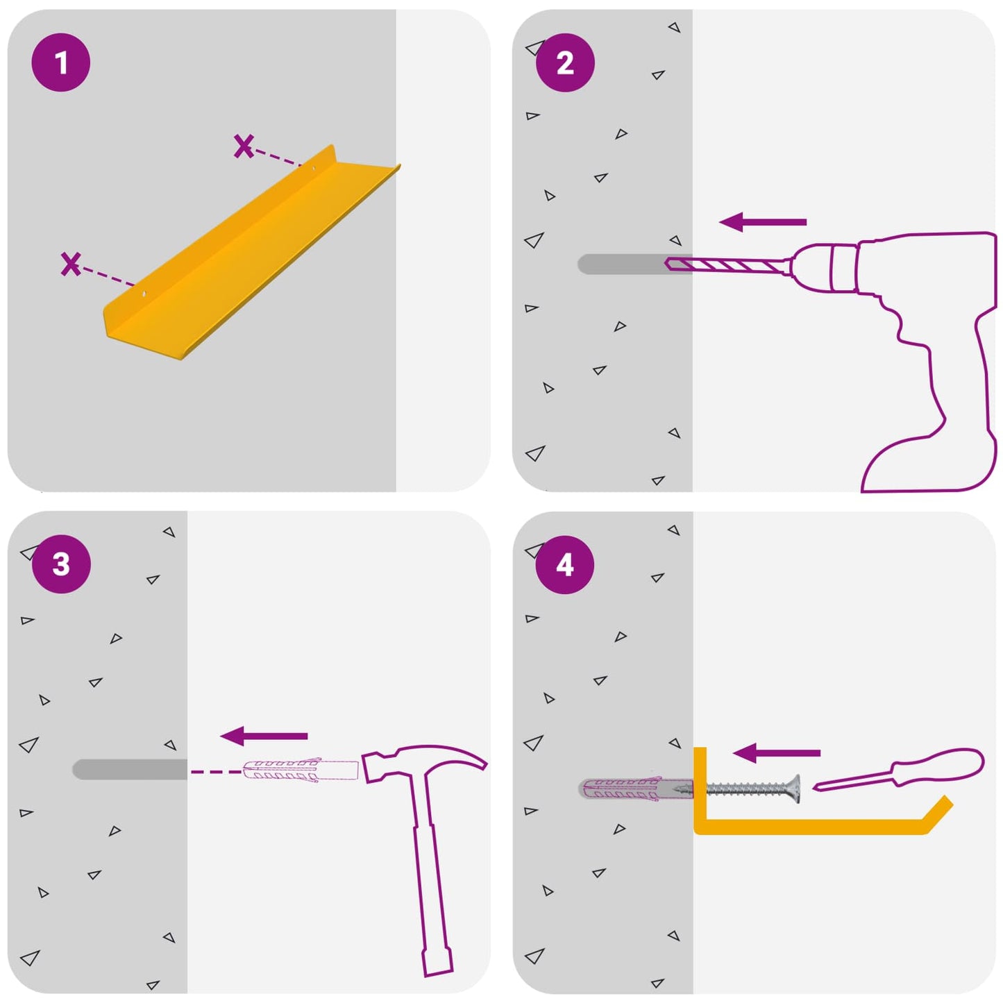 Schwebendes Regal 2 pcs Senfgelb 40 x 9 x 2,5 cm Stahl
