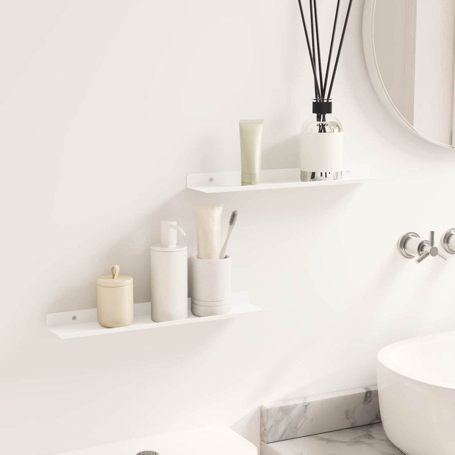 Schwebendes Regal Wandmontiert 2 pcs Weiß 40 x 9 x 2,5 cm Stahl