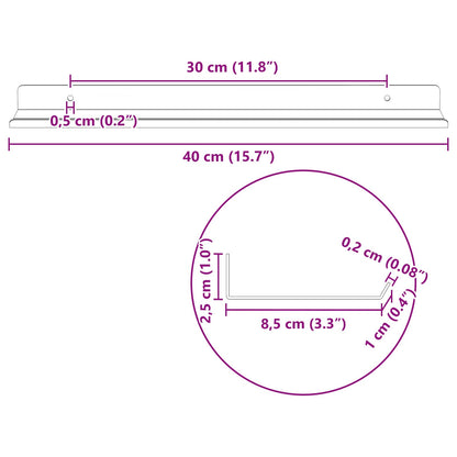 Schwebendes Regal Wandmontiert 2 pcs Weiß 40 x 9 x 2,5 cm Stahl