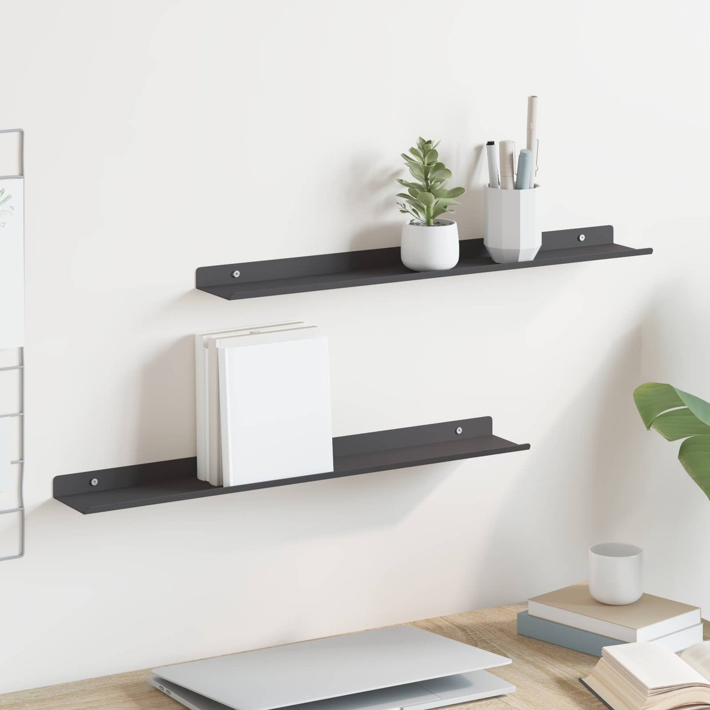 vidaXL Wandregal mit Regal 2 pcs Schwarz 60 x 8,5 x 2,5 cm