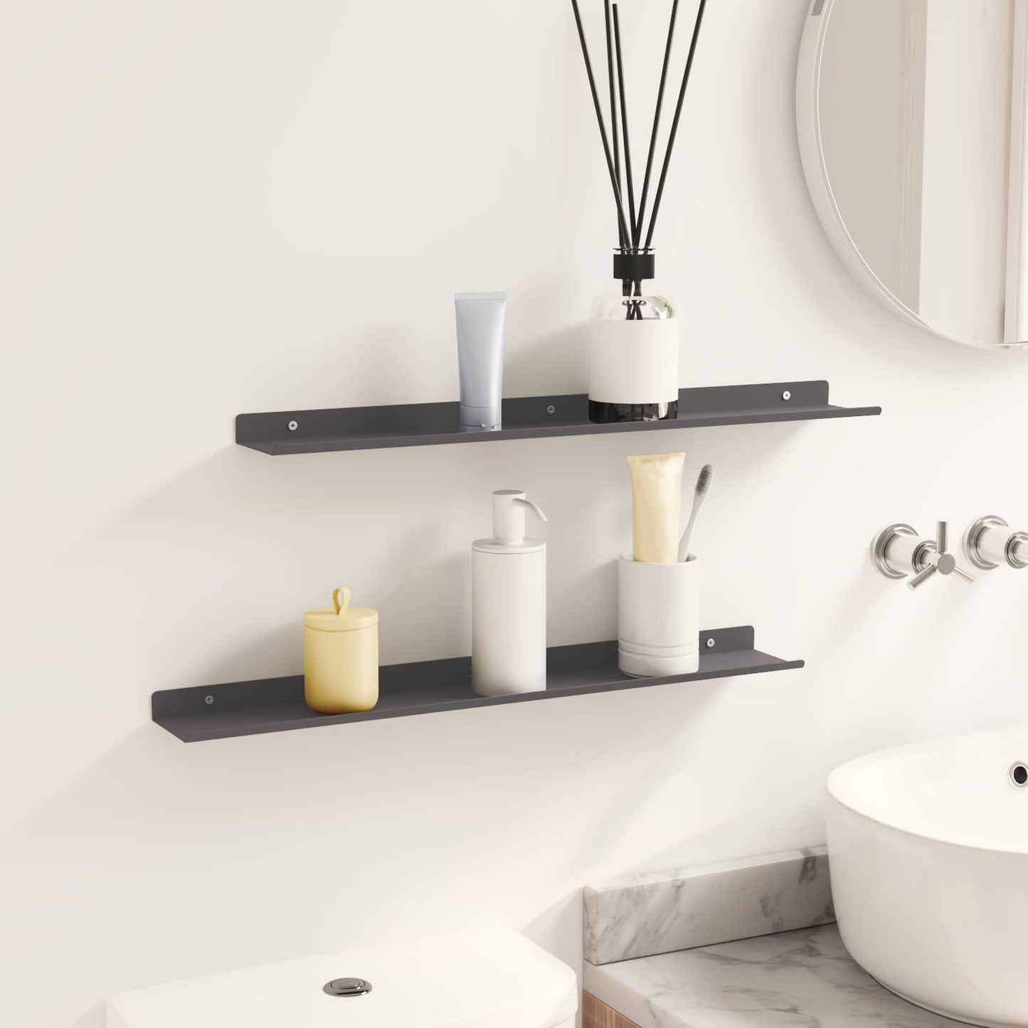 vidaXL Wandregal mit Regal 2 pcs Schwarz 60 x 8,5 x 2,5 cm