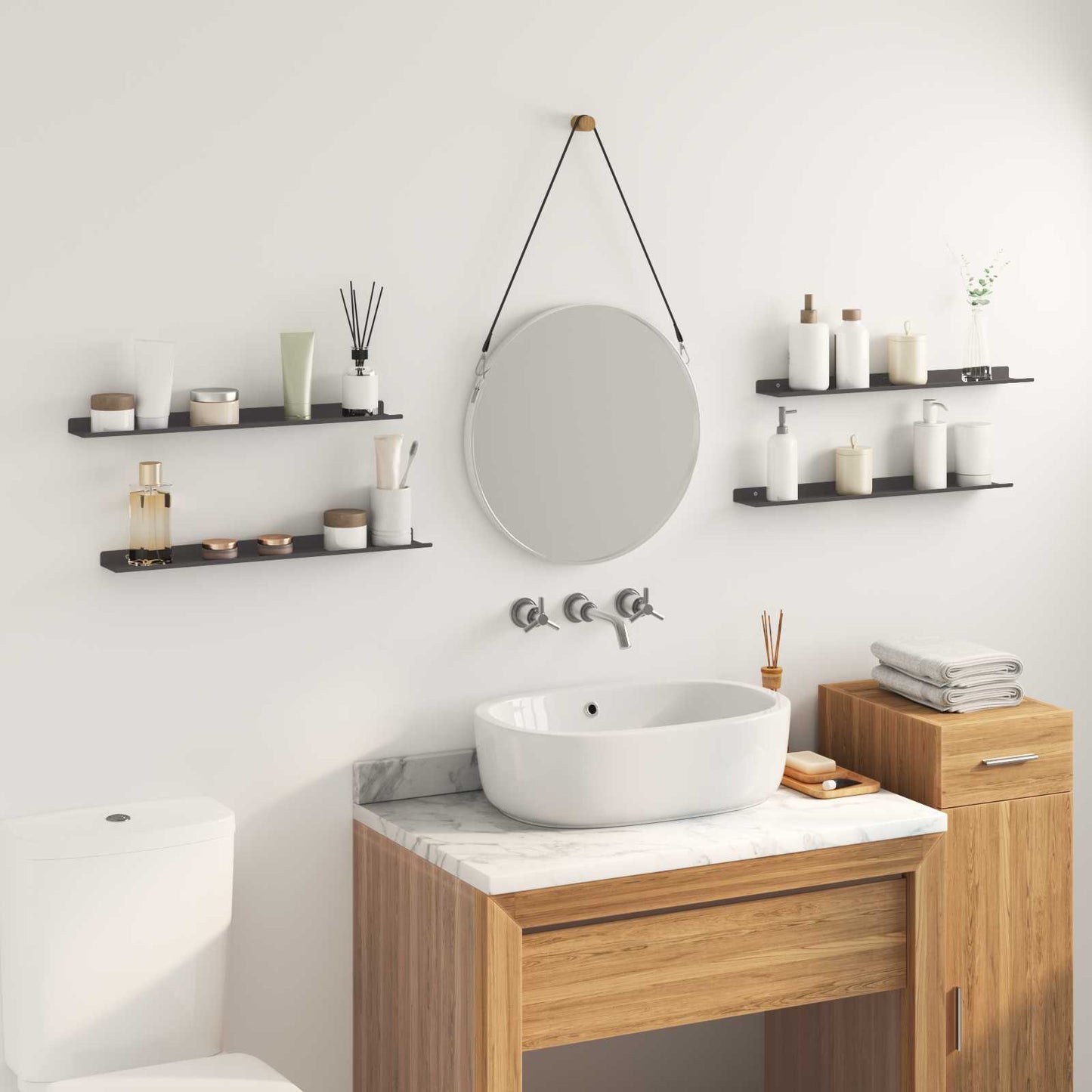 Schwebendes Regal 4 pcs Schwarz 60 x 9 x 2,5 cm Stahl