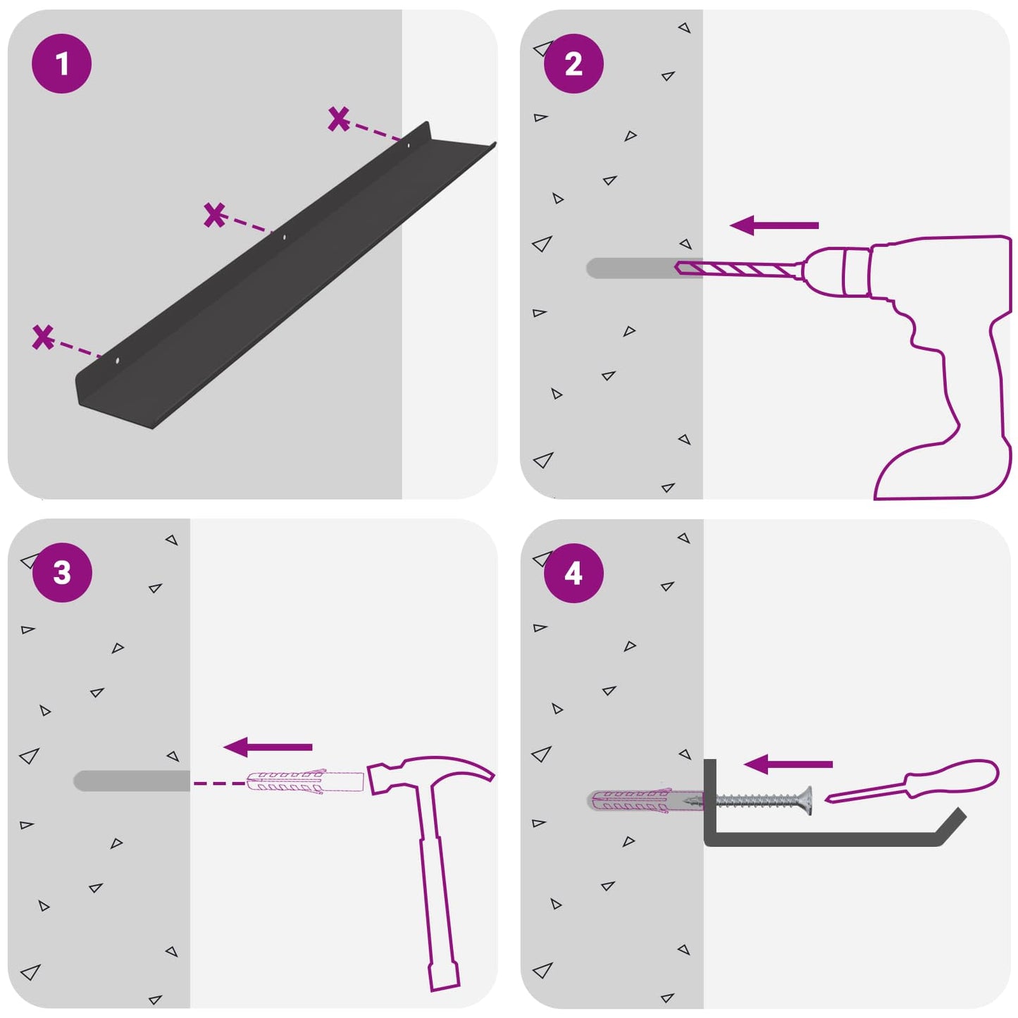 Schwebendes Regal 4 pcs Schwarz 60 x 9 x 2,5 cm Stahl