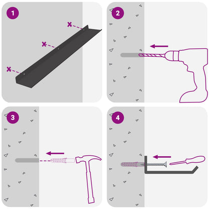 Schwebendes Regal 4 pcs Schwarz 60 x 9 x 2,5 cm Stahl