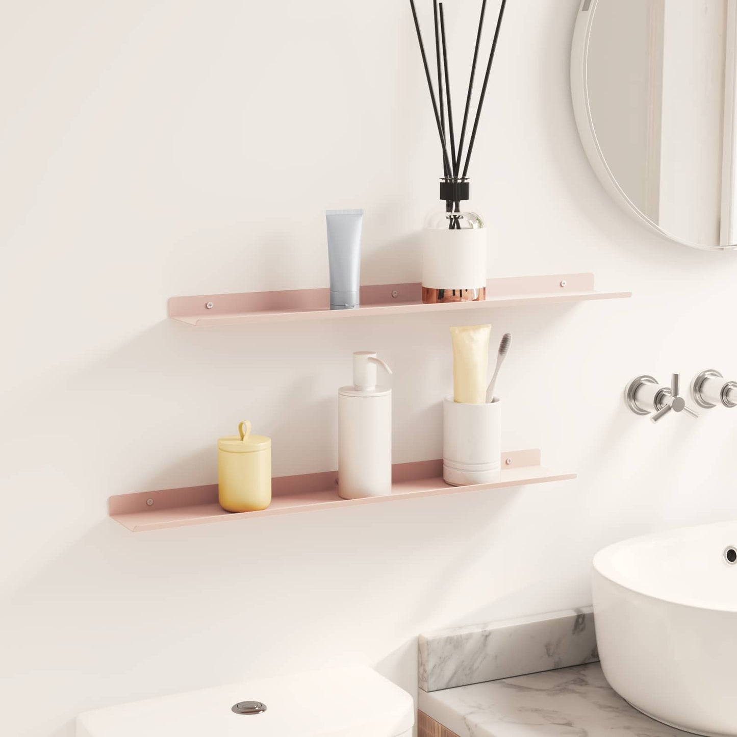 Schwebendes Regal Wandmontiert 2 pcs Rosa 60 x 9 x 2,5 cm Stahl