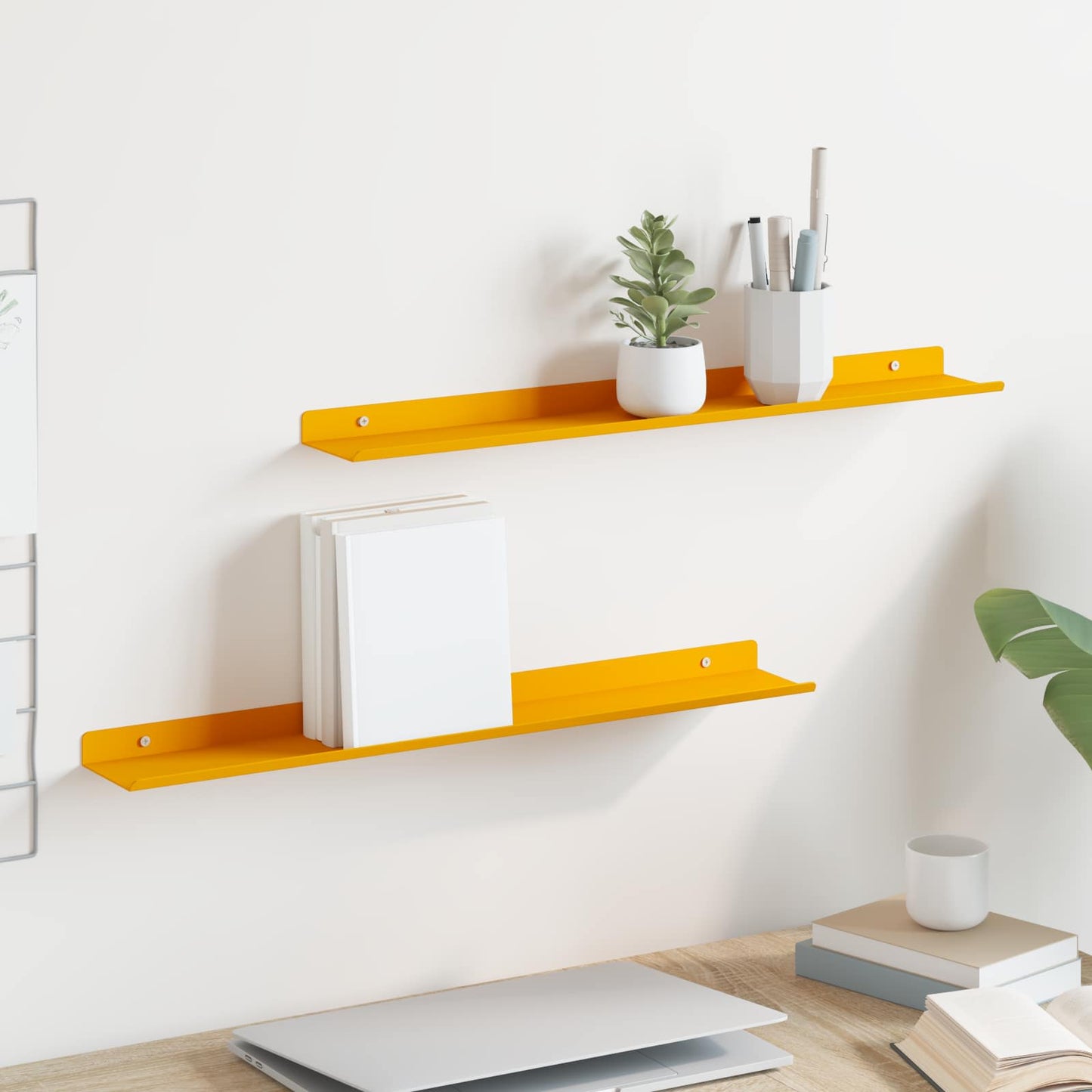 Schwebendes Regal 2 pcs Senfgelb 60 x 9 x 2,5 cm Stahl